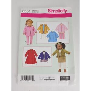 Simplicity 3551 UNCUT Pattern 18" Doll Clothes Elaine Heigl Designs Sewing 2007